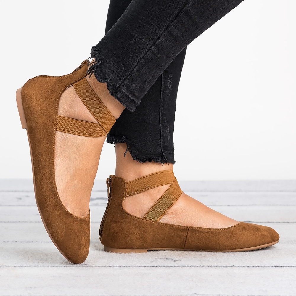 Cross Strap Whiskey Ballerina Flats -Dana